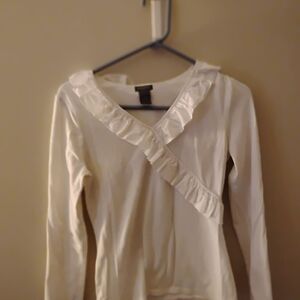 Ann Taylor White Ruffled Blouse